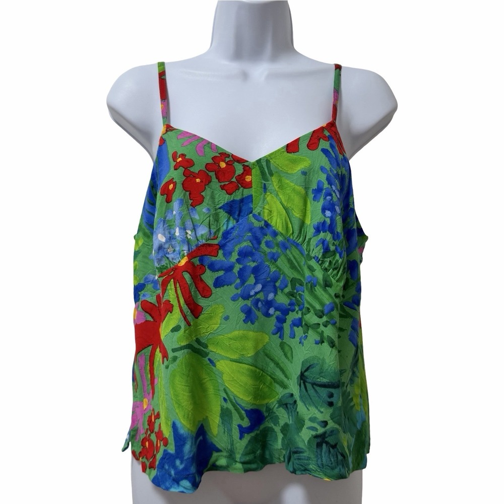 Jams World Womens Floral Babydoll Tank Top Size M Rayon Sea Flower Resort Vacay